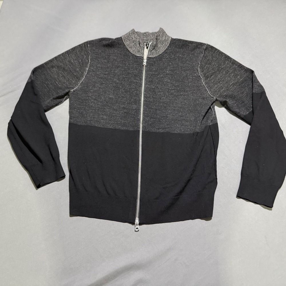 Theory Full Zip Cardigan Mens XL Black Gray Wool Blend Colorblock Sweater